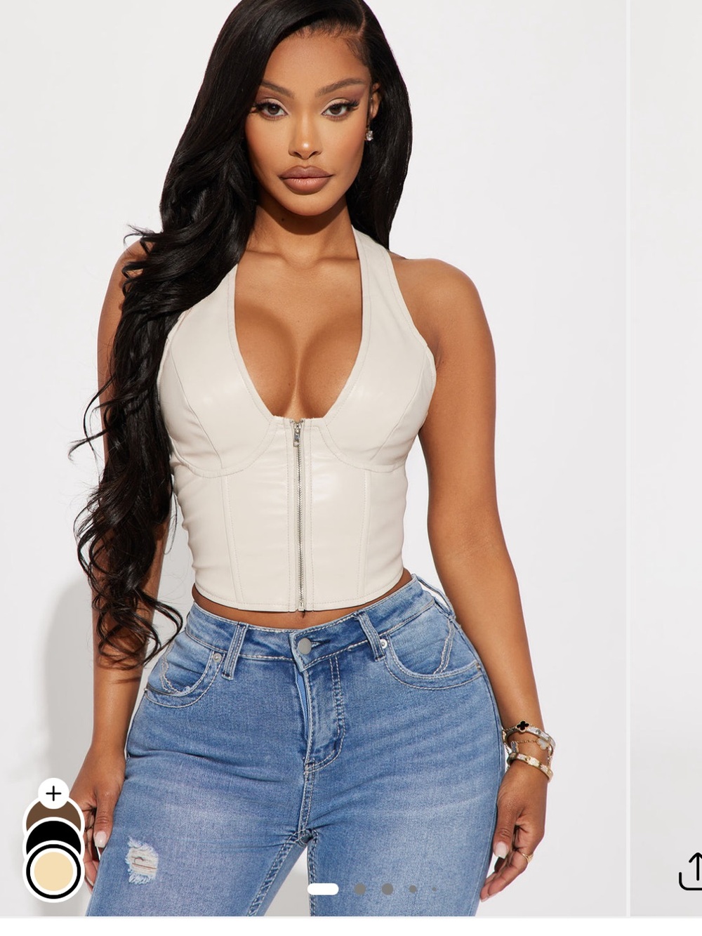 Fashion nova tie leather halter top -sand NWT XS